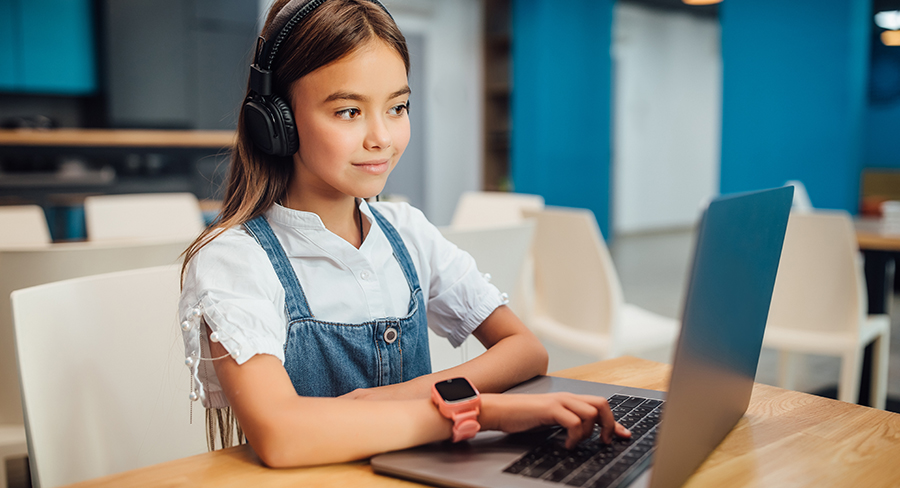 Middle School Student Taking Online Spelling Test